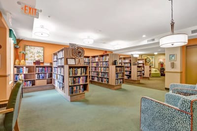 Interior view of a library with bookshelves