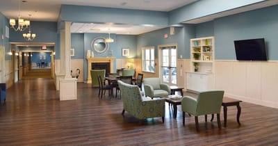 Bright and welcoming common area with seating