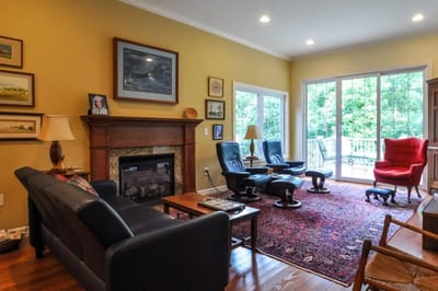 Cozy common area with seating and a view of the garden