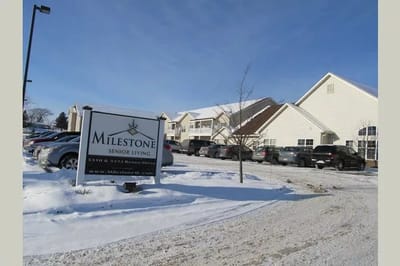 Exterior view of Milestone Senior Living facility in winter