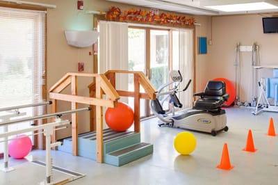 Therapy space with equipment and exercise tools