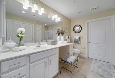 A well-decorated bathroom with modern fixtures