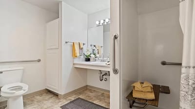 Well-appointed bathroom in assisted living unit