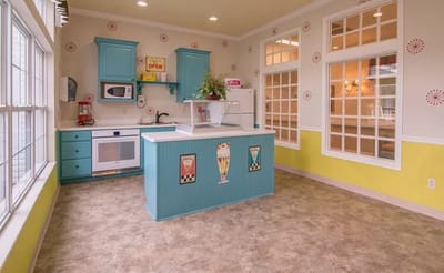 Bright interior view of a common area kitchen