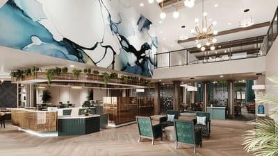 Bright lobby area with modern furnishings and decor