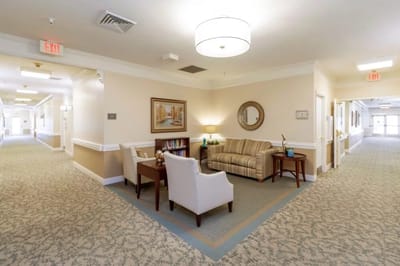 Bright interior of a common area with seating