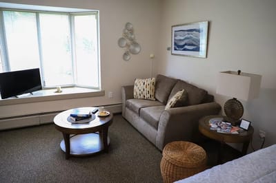 Cozy living space with a sofa and decorative items