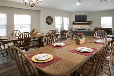 Dining area with tables set for meals