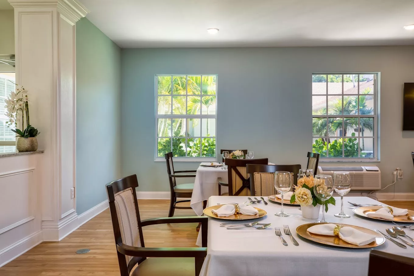 Bright dining area set for a meal