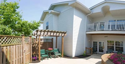 Exterior view of the facility's outdoor seating area