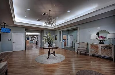 Bright and inviting common area with seating and decor