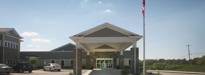 Exterior view of Oak Park Place Burlington's entrance area.
