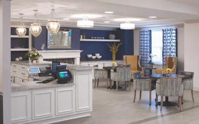 Modern common area with seating and decor
