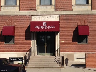 Front entrance of Orchestra Place Apartments