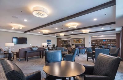 Interior view of a common area with seating