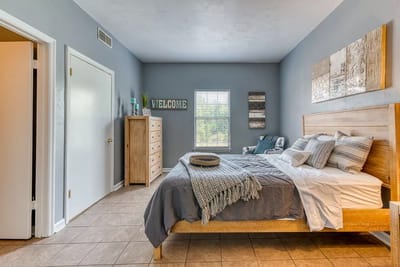 Cozy resident room with welcome decor and natural light