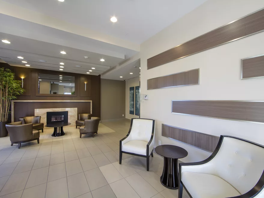 Modern lobby interior with seating area