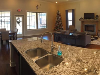 Welcoming common area with holiday decor