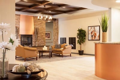 Cozy interior of the facility's lobby with seating