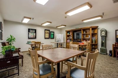 Interior common area with tables and chairs