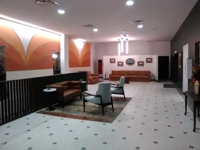 Interior view of a common area with seating