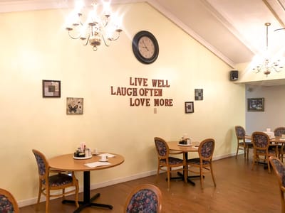 Interior view of a dining area with decor