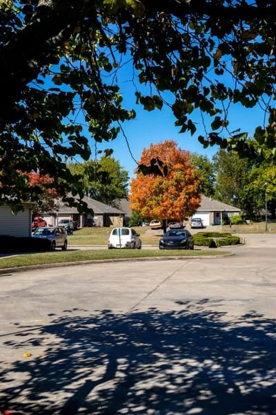 A view of the facility grounds with autumn trees