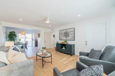 Modern common area with seating and decor