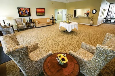 Interior lounge area with seating and decor