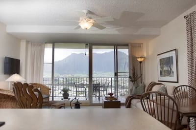 Interior of a bright and airy living space with a view