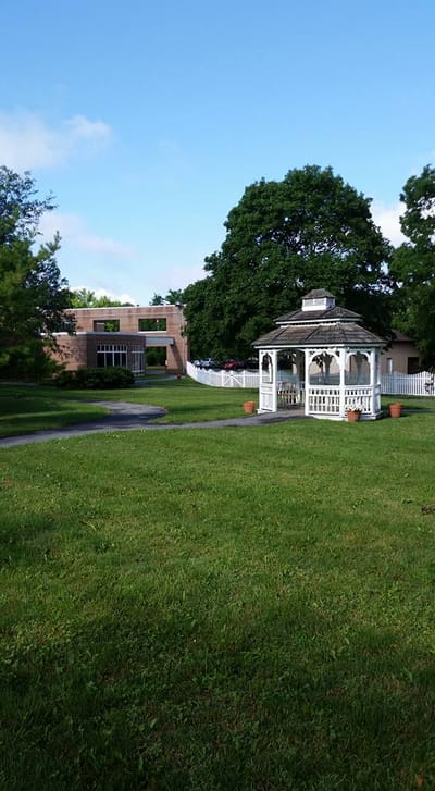 Outdoor gazebo and building exterior