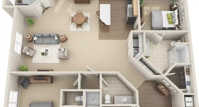 Floor plan of a resident unit showing layout