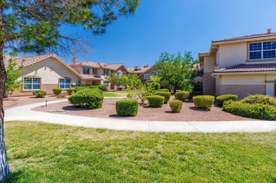 Well-maintained garden and pathways in a senior living community