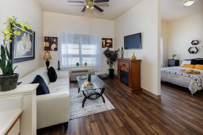 Bright and cozy interior of a resident's room