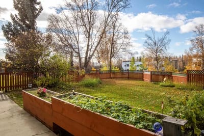 View of a garden area with seasonal foliage