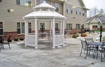 Outdoor gazebo area with seating