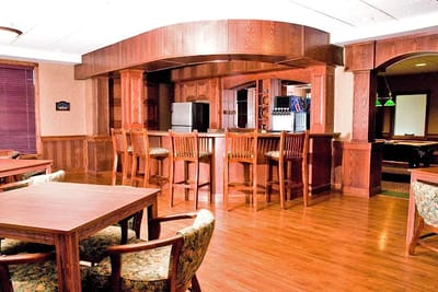 Bright interior of a communal lounge area