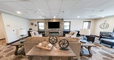 Cozy lounge area with comfortable seating and decor