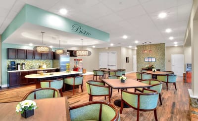 Bright dining area with modern furnishings