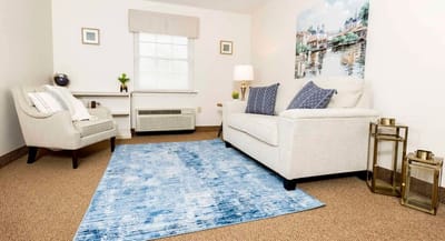 Cozy living room setup in a senior living space