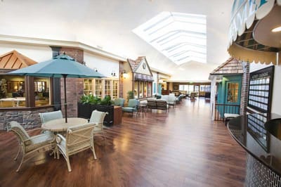 A bright common area with comfortable seating