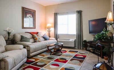 Cozy living room with comfortable seating and decor