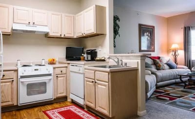Bright kitchen area in a senior living facility