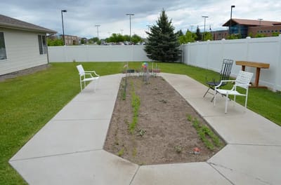 Garden area with seating and raised planters