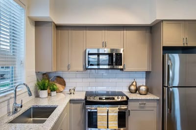 Modern kitchen interior with appliances and decor