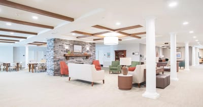 Common area with seating and decorative lighting