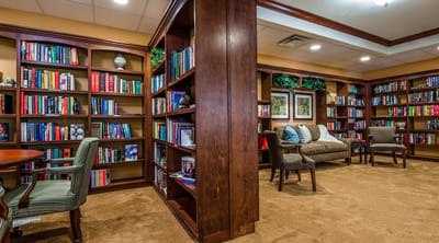 Interior view of a cozy library with bookshelves