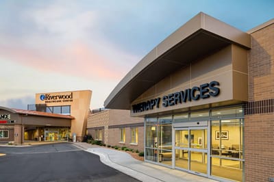 Exterior view of Riverwood Healthcare Center with therapy services entrance