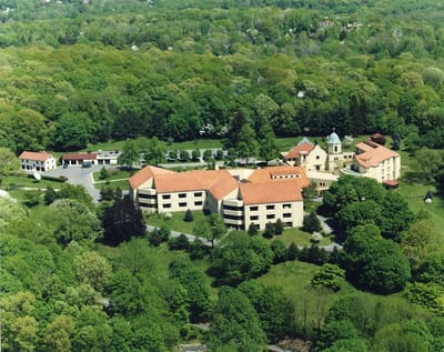 Aerial view of the residential buildings surrounded by greenery