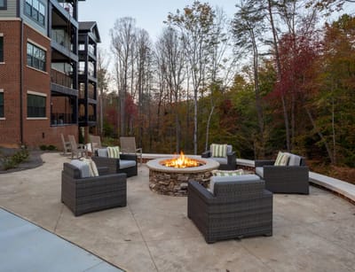 Outdoor fire pit area with seating